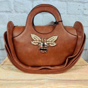 Soulfina Collection womens queen honey bee vegan faux leather preppy purse brown